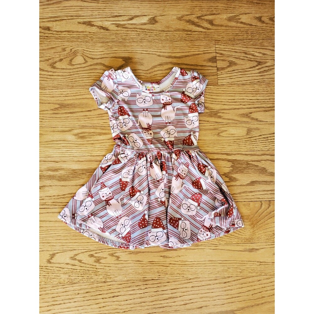 Dot Dot Smile Santa Cat Short Sleeve Dress GUC 12-24M